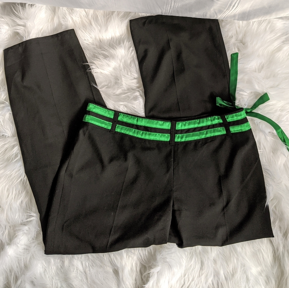 Green Ribbon Tie Black Professional Pants